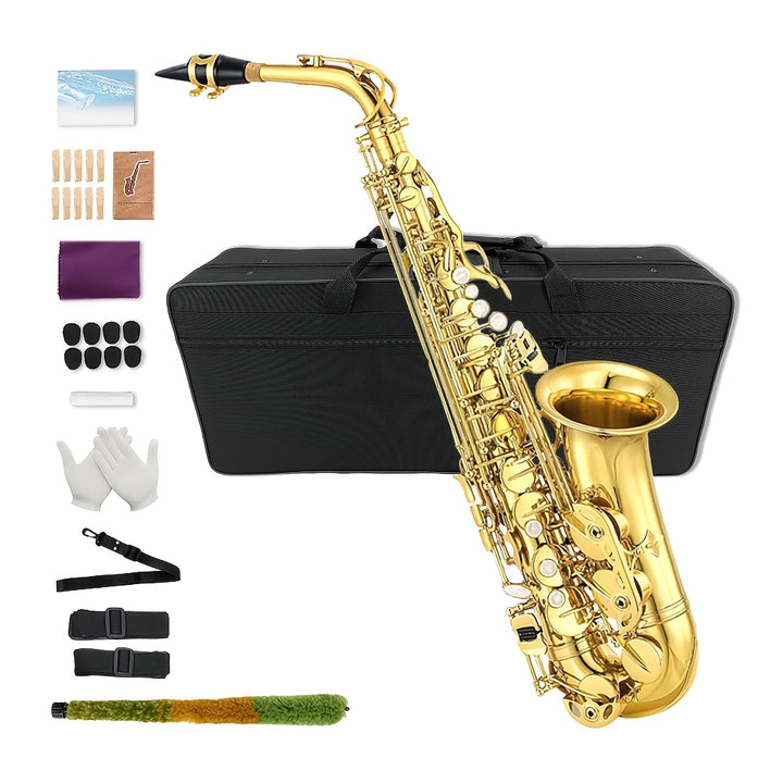 YoungMonic Eb Alto Saxophone for Beginners Adult Saxophone Student E Flat Alto Sax Full Kit with Reeds Pads Hard Carrying Case Cleaning Cloth  Rod